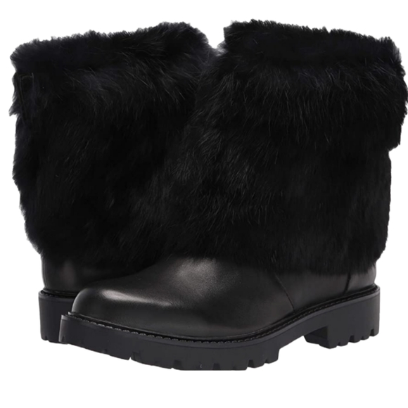 Charles David Womens Black Leather Render Rabbit Fur Trim Boots - Picture 2 of 10